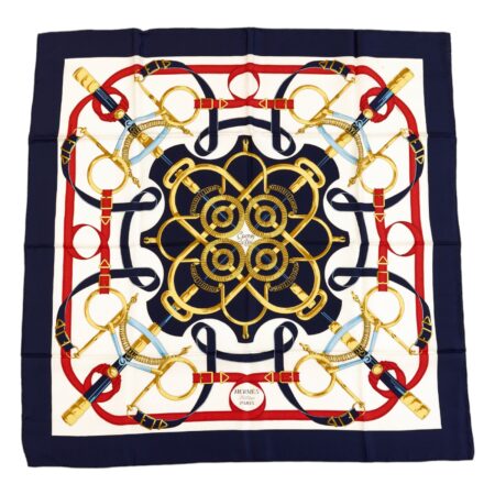 Hermes Silk Scarf Carre 90 "Eperon d’Or" Blue Silk Scarf