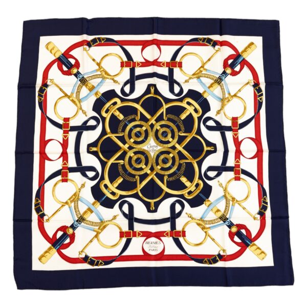 Hermes Silk Scarf Carre 90 "Eperon d’Or" Blue Silk Scarf