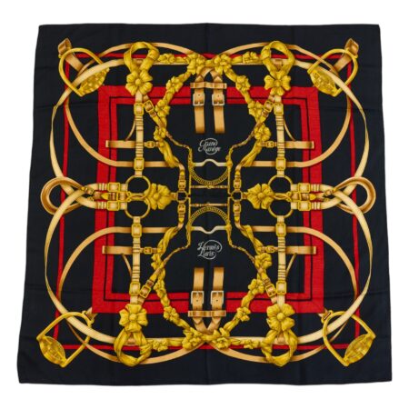 Hermes Silk Scarf Carre 90 "Grand Manege" Black Silk Scarf
