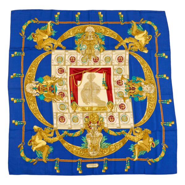 Hermes Silk Scarf Carre 90 "HOMMAGE A CHARLES GARNIER" Blue Silk Scarf
