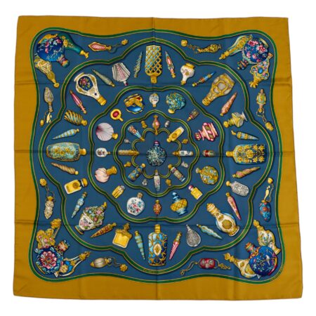 Hermes Silk Scarf Carre 90 "Qu'Importe Le Flacon" Yellow Silk Scarf