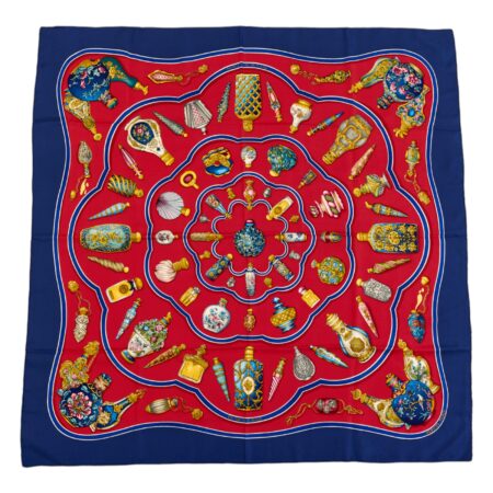 Hermes Silk Scarf Carre 90 "Qu'Importe Le Flacon" Blue Silk Scarf