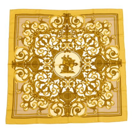Hermes Silk Scarf Carre 90 "LES TUILERIES" Yellow Silk Scarf