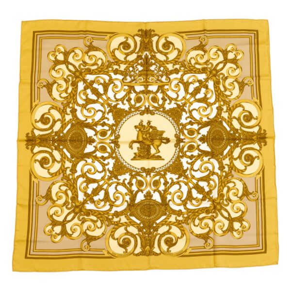 Hermes Silk Scarf Carre 90 "LES TUILERIES" Yellow Silk Scarf