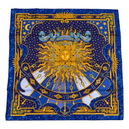 Hermes Silk Scarf Carre 90 "CARPE DIEM" Blue Silk Scarf