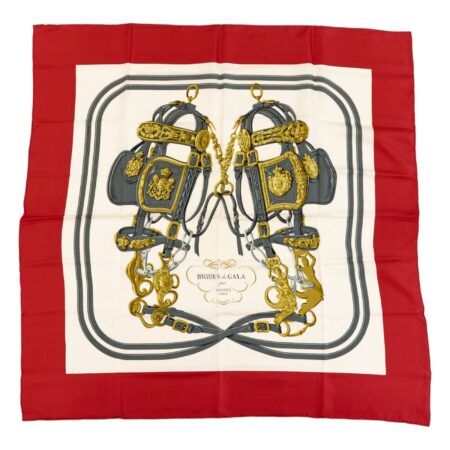 Hermes Silk Scarf Carre 90 "BRIDES de GALA" Red Silk Scarf