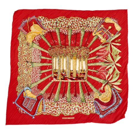 Hermes Silk Scarf Carre 90 "OMBRES ET LUMIERES" Red Silk Pleats Scarf