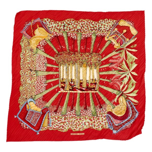 Hermes Silk Scarf Carre 90 "OMBRES ET LUMIERES" Red Silk Pleats Scarf
