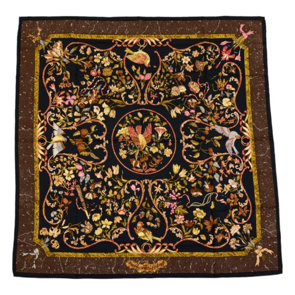Hermes Silk Scarf Carre 90 "Pierres d'Orient et d'Occident" Brown Silk Pleats Scarf