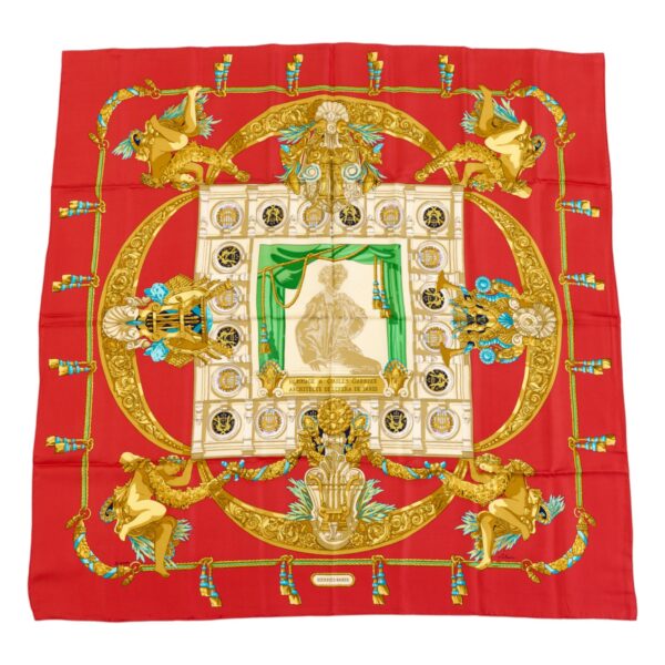 Hermes Silk Scarf Carre 90 "HOMMAGE A CHARLES GARNIER" Red Silk Scarf