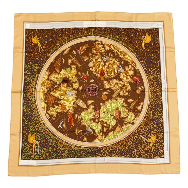 Hermes Silk Scarf Carre 90 "www.hermes.com" Yellow Silk Scarf