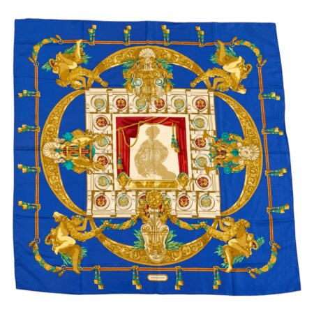 Hermes Silk Scarf Carre 90 "HOMMAGE A CHARLES GARNIER" Blue Silk Pleats Scarf