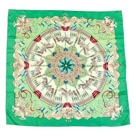 Hermes Silk Scarf Carre 90 "LUNA PARK" Green Silk Scarf