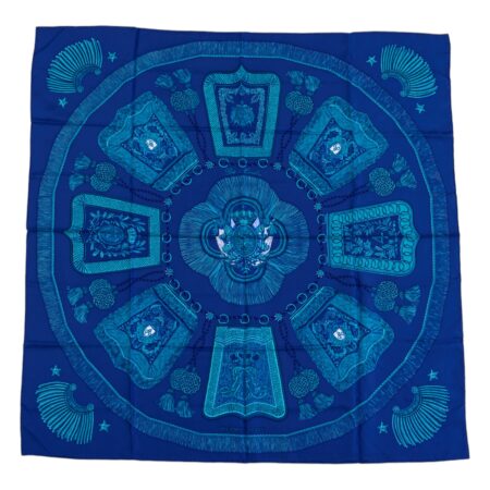 Hermes Silk Scarf Carre 90 "Poste et Cavalerie" Blue Silk Scarf