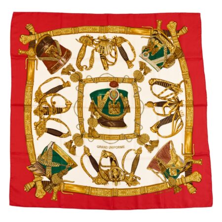 Hermes Silk Scarf Carre 90 "GRAND UNIFORME" Red Silk Scarf