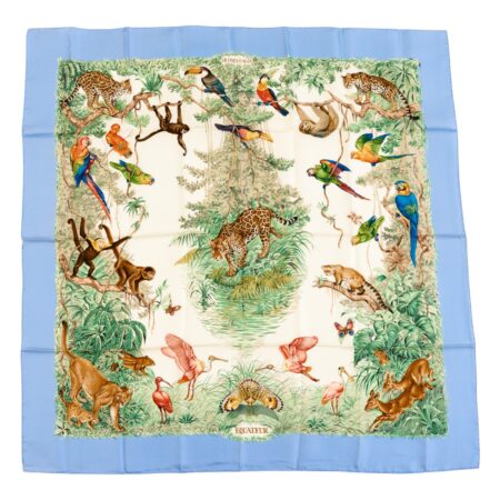 Hermes Silk Scarf Carre 90 "Equateur" Blue Silk Pleats Scarf