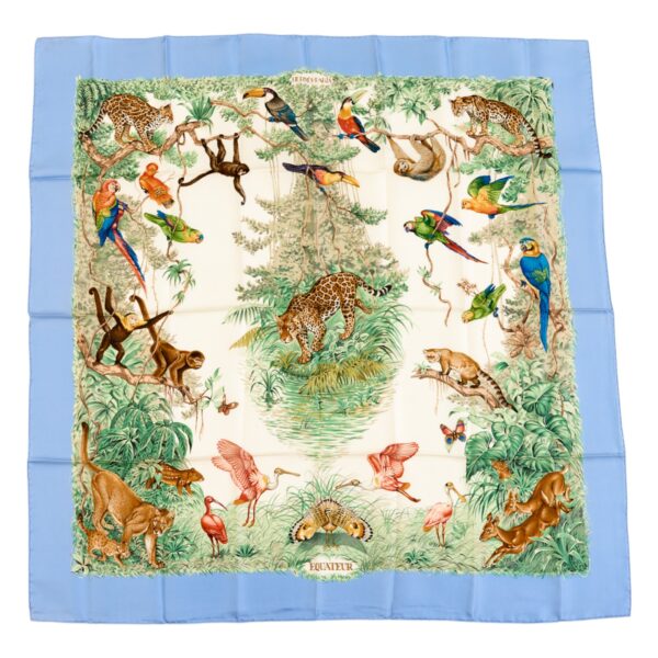Hermes Silk Scarf Carre 90 "Equateur" Blue Silk Pleats Scarf