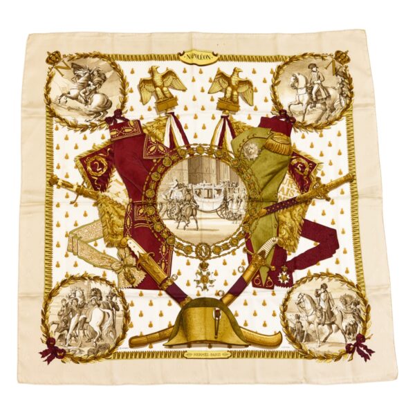 Hermes Silk Scarf Carre 90 "NAPOLEON" Beige Silk Scarf