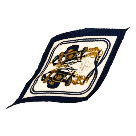 Hermes Silk Scarf Carre 90 "BRIDES de GALA" Blue Silk Pleats Scarf
