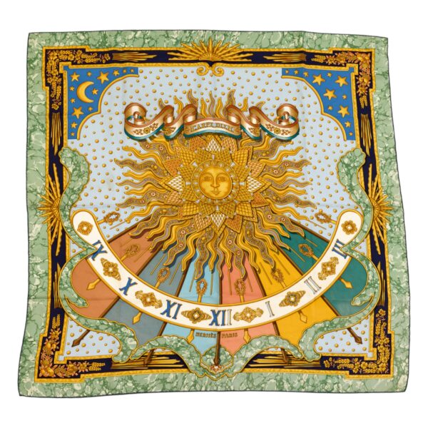 Hermes Silk Scarf Carre 90 "CARPE DIEM" Green Silk Scarf