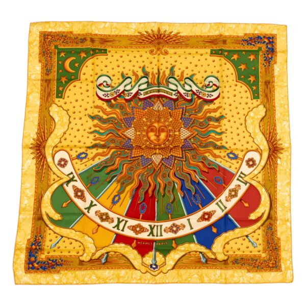 Hermes Silk Scarf Carre 90 "CARPE DIEM" Yellow Silk Pleats Scarf