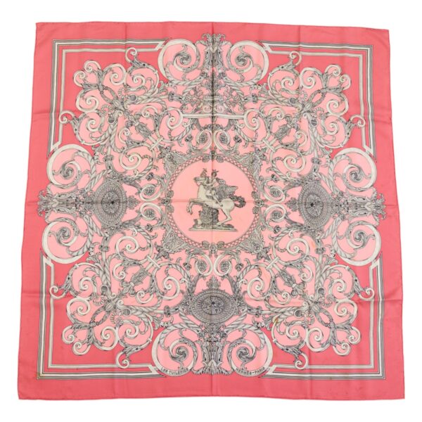 Hermes Silk Scarf Carre 90 "LES TUILERIES" Pink Silk Pleats Scarf