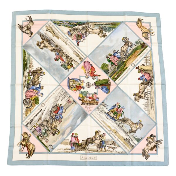 Hermes Silk Scarf Carre 90 "Voyages en Russie" Blue Silk Scarf