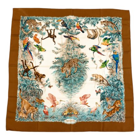 Hermes Silk Scarf Carre 90 "Equateur" Brown Silk Scarf