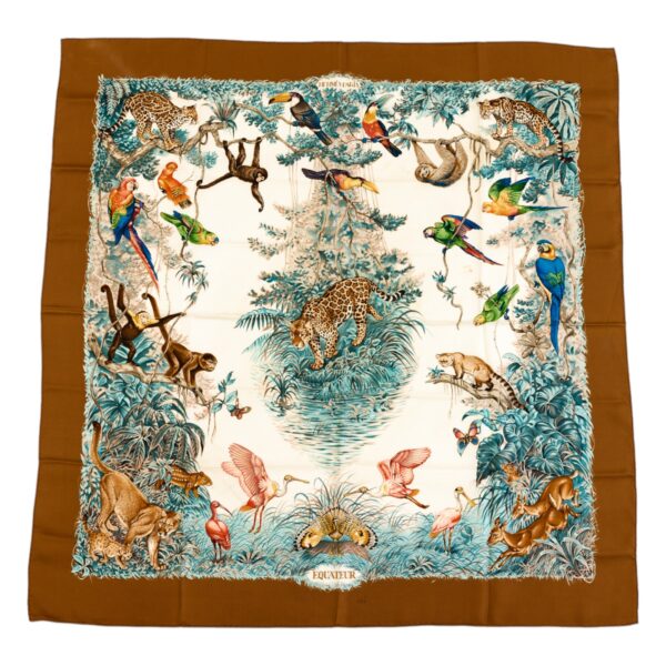 Hermes Silk Scarf Carre 90 "Equateur" Brown Silk Scarf