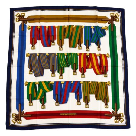 Hermes Silk Scarf Carre 90 "Les Sangles" Blue Silk Scarf