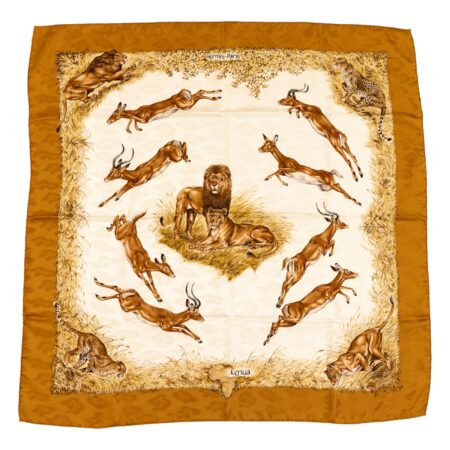 Hermes Silk Scarf Carre 90 "Kenya" Brown,Yellow Silk Scarf