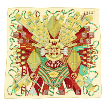 Hermes Silk Scarf Carre 90 "Point D'ORGUE" Yellow Silk Scarf