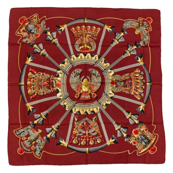 Hermes Silk Scarf Carre 90 "Scarab, Egypt," Red Silk Scarf