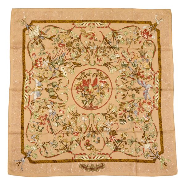 Hermes Silk Scarf Carre 90 "Pierres d'Orient et d'Occident" Beige Silk Scarf