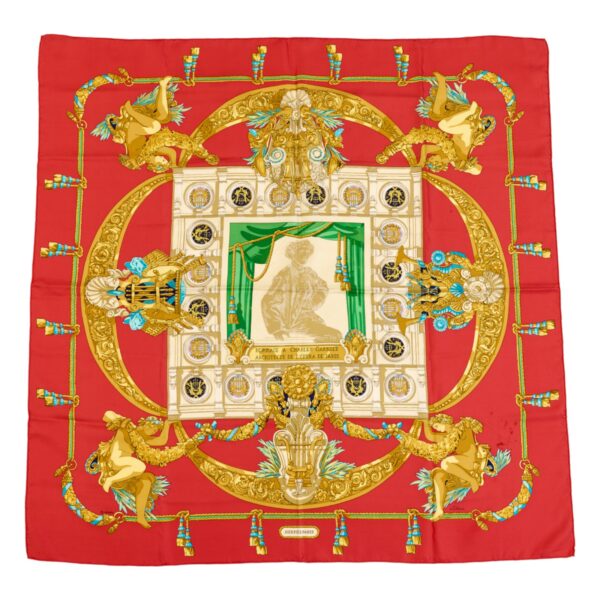 Hermes Silk Scarf Carre 90 "HOMMAGE A CHARLES GARNIER" Red Silk Scarf
