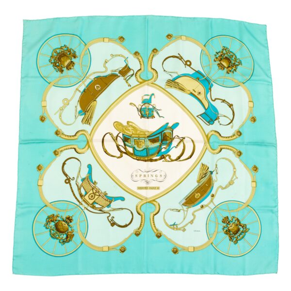 Hermes Silk Scarf Carre 90 "SPRINGS" Blue Silk Scarf