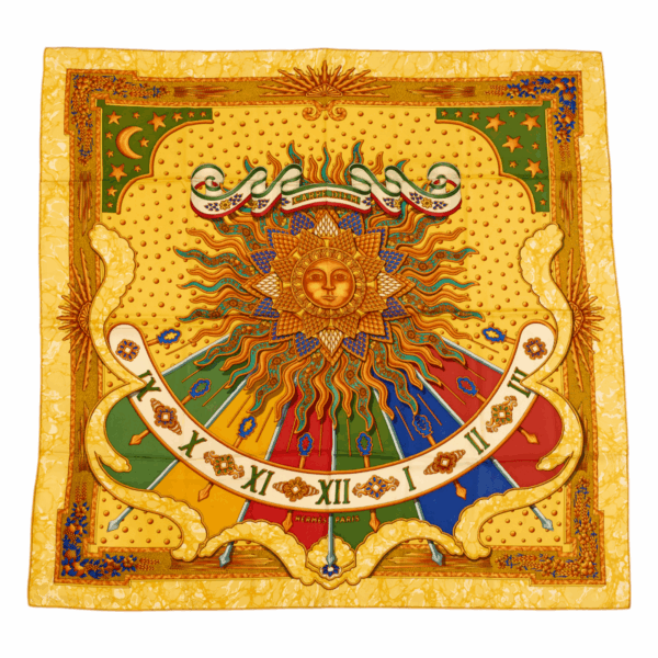 Hermes Silk Scarf Carre 90 "CARPE DIEM" Yellow Silk Scarf