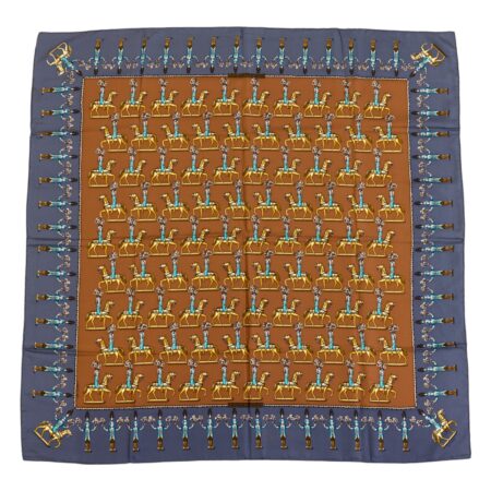 Hermes Silk Scarf Carre 90 "LES ARTIFICIERS" Blue Silk Scarf