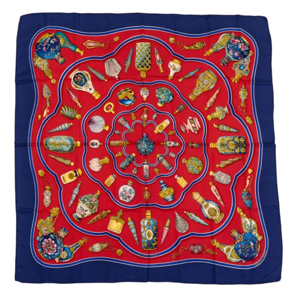 Hermes Silk Scarf Carre 90 "Qu'Importe Le Flacon" Blue Silk Scarf