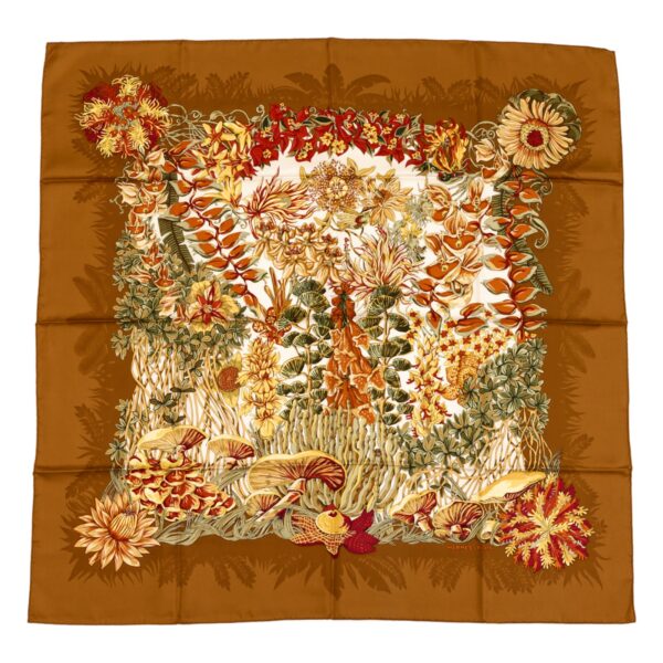 Hermes Silk Scarf Carre 90 "L’Ile Deserte" Brown Silk Scarf