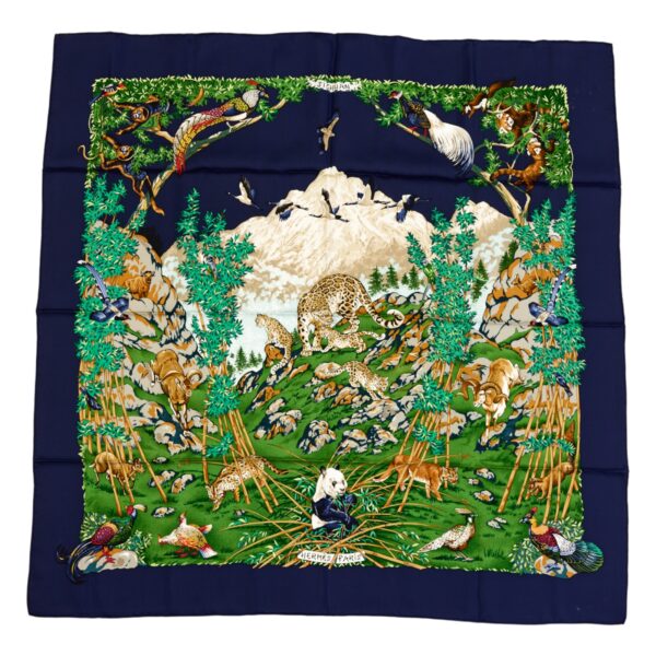 Hermes Silk Scarf Carre 90 "SICHUAN" Blue Silk Scarf
