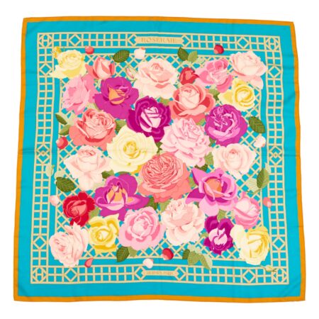 Hermes Silk Scarf Carre 90 "ROSERAIE" Blue Silk Scarf