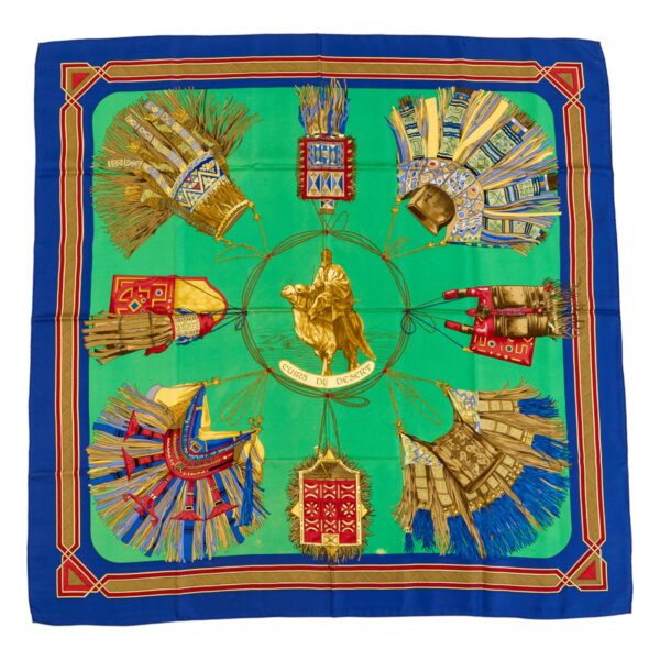 Hermes Silk Scarf Carre 90 "CUIRS DU DESERT" Blue Silk Scarf (B-)