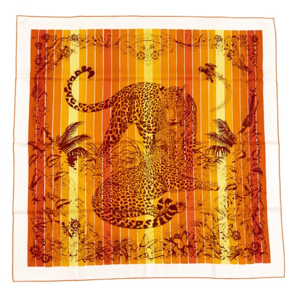 Hermes Silk Scarf Carre 90 "JUNGLE LOVE" Orange Silk Scarf