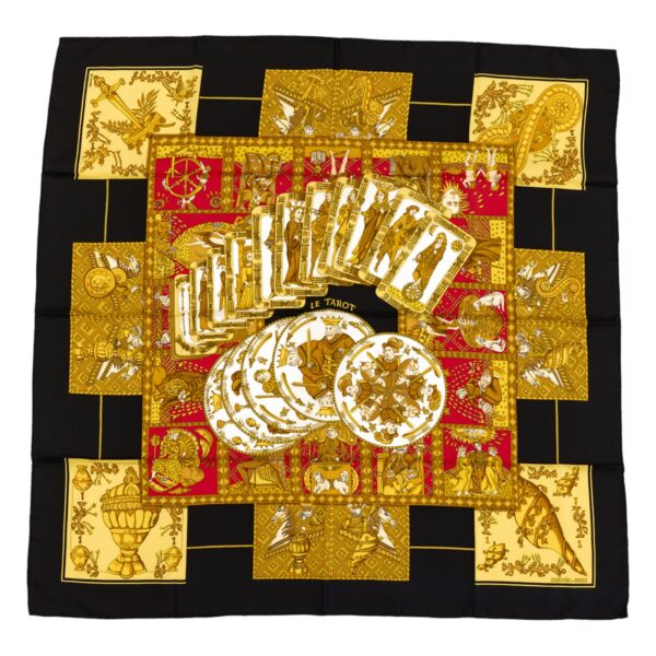 Hermes Silk Scarf Carre 90 "LE TAROT" Black Silk Scarf