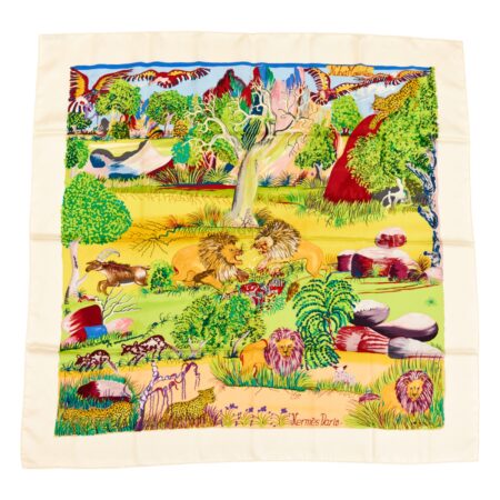 Hermes Silk Scarf Carre 90 "Nuba Mountain" White,Off-White Silk Scarf