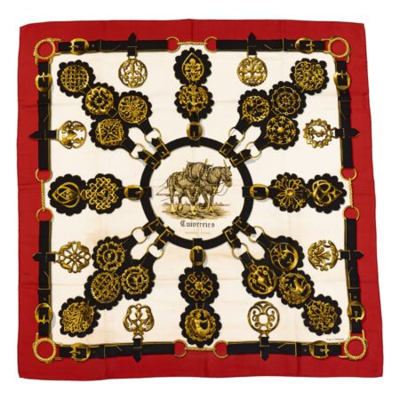 Hermes Silk Scarf Carre 90 "Cuivreries" Red Silk Scarf