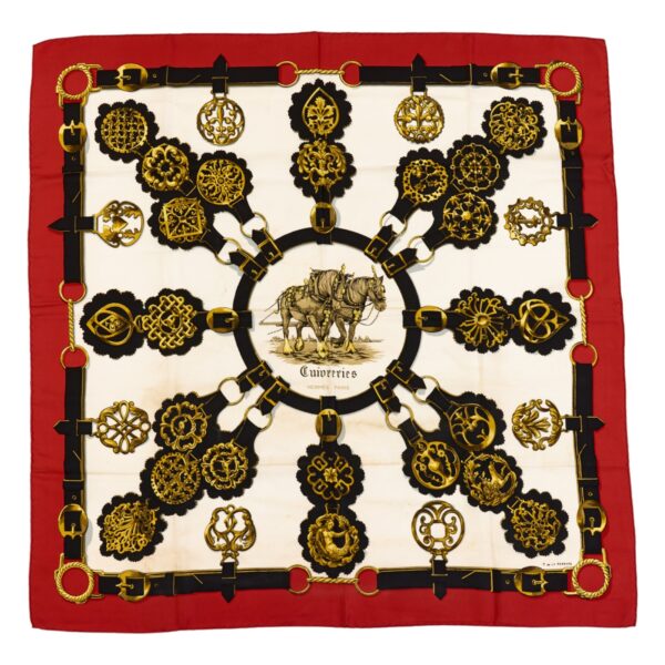 Hermes Silk Scarf Carre 90 "Cuivreries" Red Silk Scarf