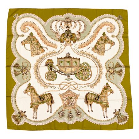 Hermes Silk Scarf Carre 90 "Paperoles" Green Silk Scarf