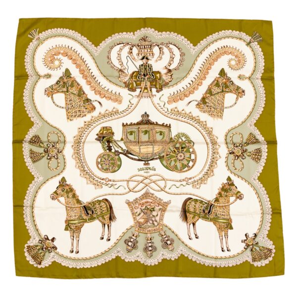 Hermes Silk Scarf Carre 90 "Paperoles" Green Silk Scarf